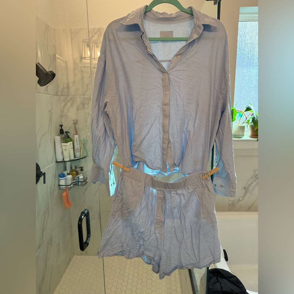 OG Daily Drills Light Blue Linen button down and resort short